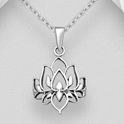 Sterling Silver Oxidised Lotus Flower Pendant