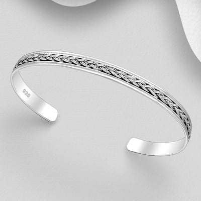 Sterling Silver Oxidised Weave Cuff Bangle
