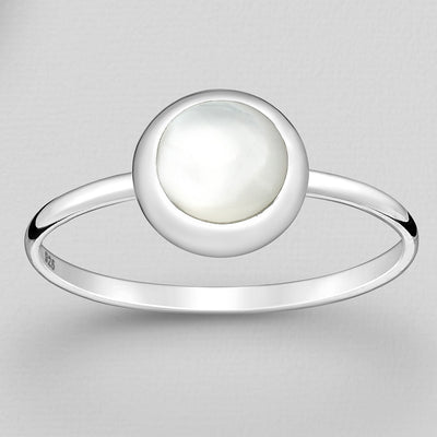 Sterling Silver Mother of Pearl Circle Ring