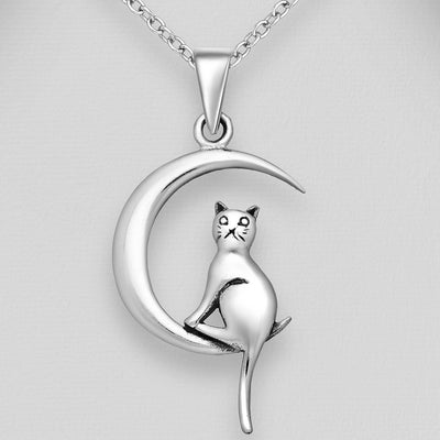 Sterling Silver Moon & Cat Pendant