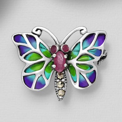 Sterling Silver Enamel Butterfly Brooch