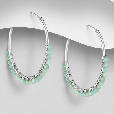 Sterling Silver Hoops with Amazonite