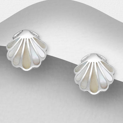 Sterling Silver & Mother of Pearl Shell Stud Earrings