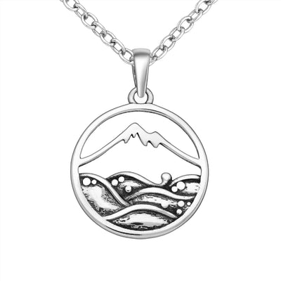 Sterling Silver Mountain & Waves Surf Pendant
