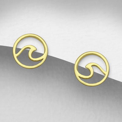 Gold Wave Stud Earrings Plated with 1 Micron of 14K Gold