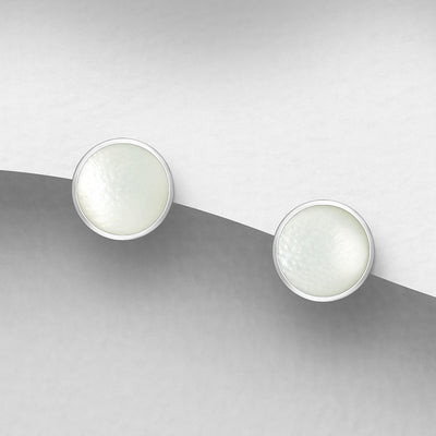 Sterling Silver Mother of Pearl Shell Stud Earrings - 6 mm