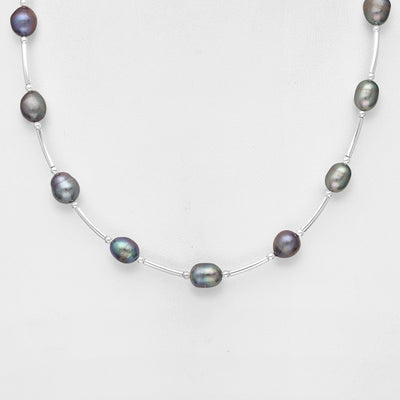 Sterling Silver & Black Freshwater Pearl Necklace