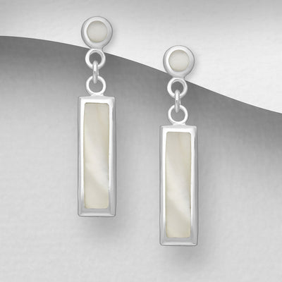 Sterling Silver & Mother of Pearl Shell Rectangular Dangly Studs