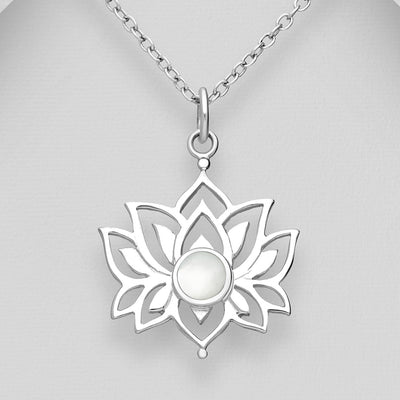Sterling Silver Lotus Flower & Mother of Pearl Pendant