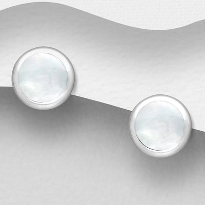 Sterling Silver Mother of Pearl Shell Stud Earrings 10 mm