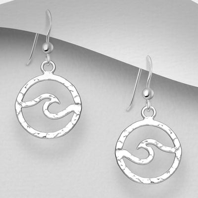 Sterling Silver Hammered Wave Dangly Earrings