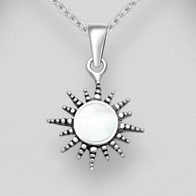 Sterling Silver & Mother of Pearl Shell Sun Pendant