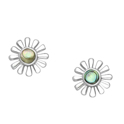 Sterling Silver & Paua Shell Flower Stud Earrings