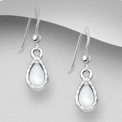 Sterling Silver & Mother of Pearl Shell Dangly Earrings