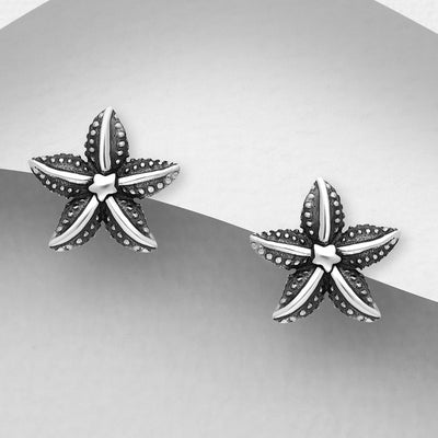 Sterling Silver Oxidised Starfish Stud Earrings