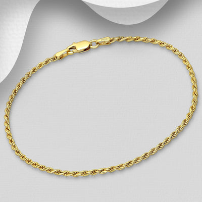Rope Bracelet, Plated with 0.5 Micron 18K Yellow Gold
