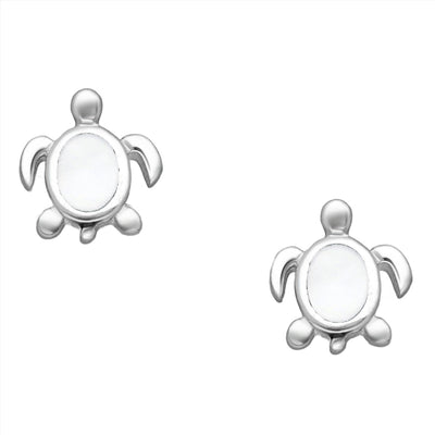 Sterling Silver & Mother of Pearl Shell Turtle Stud Earrings