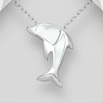 Sterling Silver & Mother of Pearl Shell Dolphin Pendant
