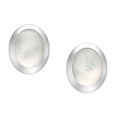 Sterling Mother of Pearl Shell Oval Stud Earrings