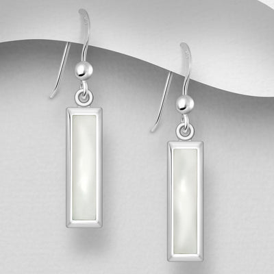 Sterling Silver & Mother of Pearl Shell Rectangular Dangly Earrings