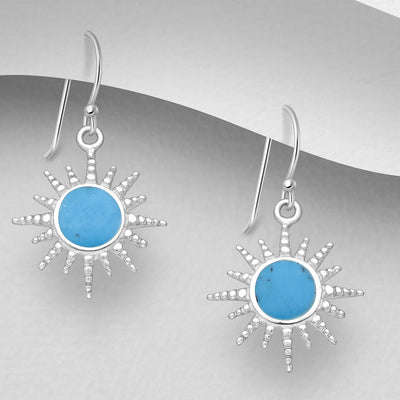 Sterling Silver & Turquoise Sun Dangly Earrings