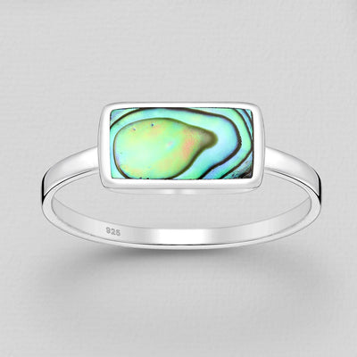 Sterling Silver & Paua Shell Rectangular Ring