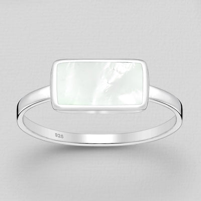 Sterling Silver & Mother of Pearl Shell Rectangular Ring