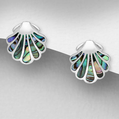Sterling Silver Paua Shell Clam Shell Stud Earrings