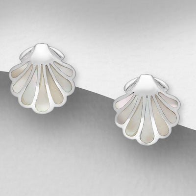 Sterling Silver Mother of Pearl Clam Shell Stud Earrings