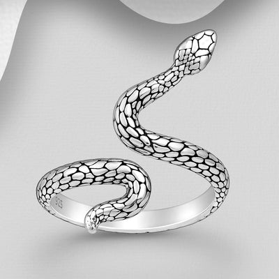 Sterling Silver Oxidized Snake Adjustable Ring