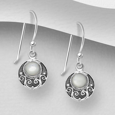 Oxidised Sterling Silver Mother of Pearl Dangly Earrings