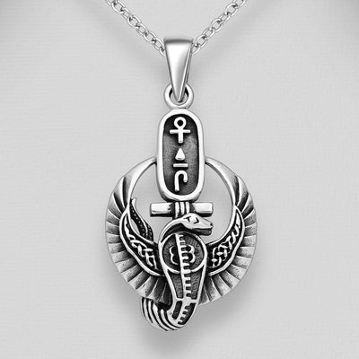 Sterling Silver Oxidized Cobra and Egyptian Cross Pendant