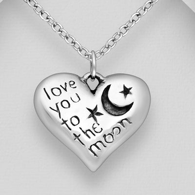 Sterling Silver "I Love You to the Moon" Heart Pendant