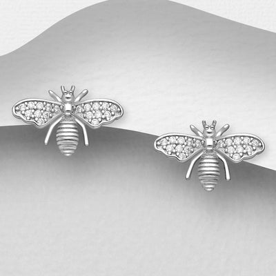 Sterling Silver & Cubic Zirconia Bee Stud Earrings