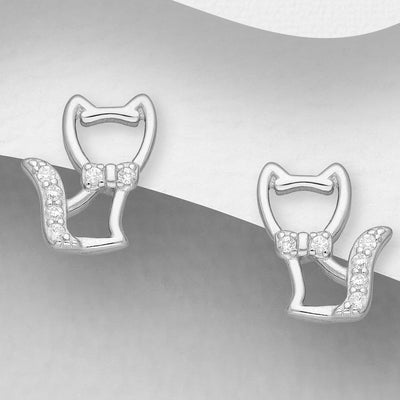 Sterling Silver & Cubic Zirconia Cat Stud Earrings