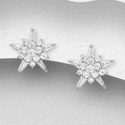 Sterling Silver & Cubic Zirconia Star Stud Earrings