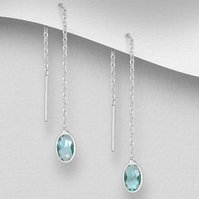 Sterling Silver Threader Earrings Decorated with CZ Simulated Diamonds