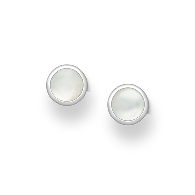 Sterling Silver Mother of Pearl Shell Stud Earrings - 8 mm