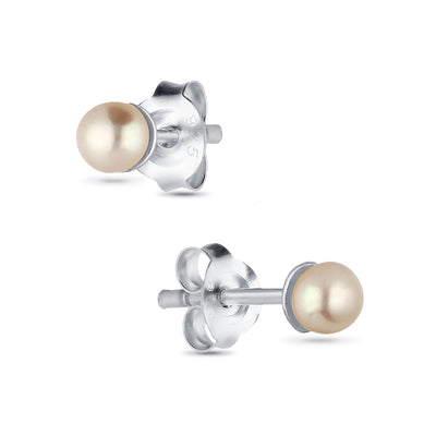 Sterling Silver AAA Grade Peach Freshwater Pearl Stud Earrings 3.5 mm