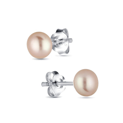 Sterling Silver AAA Grade Peach Freshwater Pearl Stud Earrings 8.5 mm