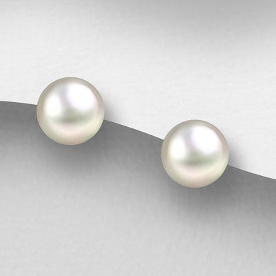 Sterling Silver AAA Grade White Freshwater Pearl Stud Earrings 8.5 mm