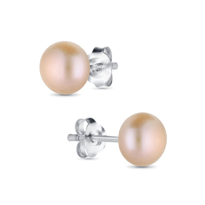 Sterling Silver AAA Grade  Peach Freshwater Pearl Stud Earrings 10 mm