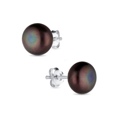 Sterling Silver AAA Grade  Black Freshwater Pearl Stud Earrings 10 mm