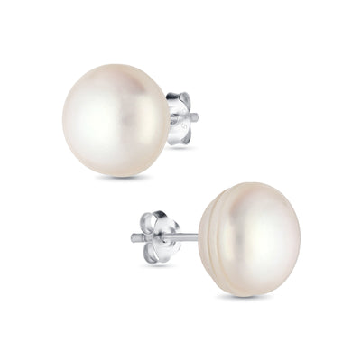 Sterling Silver AAA Grade White Freshwater Pearl Stud Earrings 12 mm