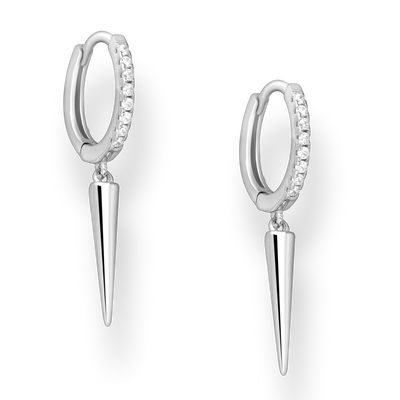 Sterling Silver Spike Hoop Earrings with Cubic Zirconia
