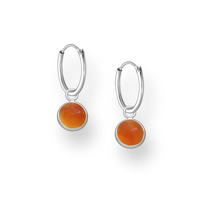 Sterling Silver Hoops with Orange Agate