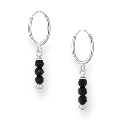 Sterling Silver Hoops with Black Spinel Beads
