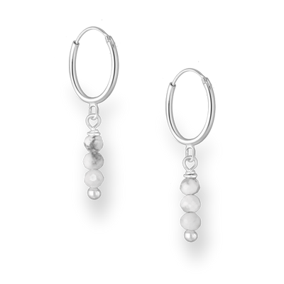 Sterling Silver Hoops with Howlite Beads