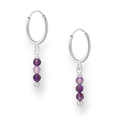 Sterling Silver Hoops with Amethyst Beads