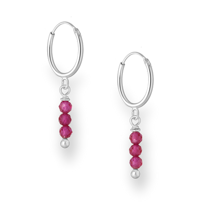 Sterling Silver Hoops with Ruby Beads